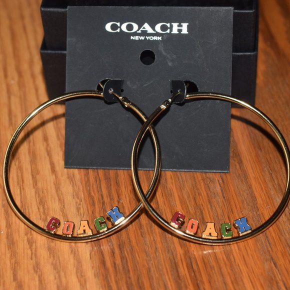 New Pride Rare Large Coach Colorful Enameled Hoop Earrings - Picture 5 of 5